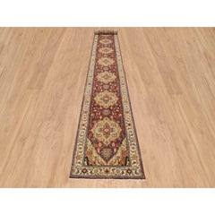 2'6"x18'2" Red, Hand Spun Wool Hand Knotted, Antiqued Fine Heriz XL Runner Rug