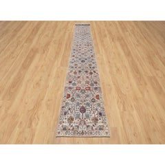 2'6 "x18'4" Weiß Tebraz Vase Hand geknüpft Seide und Wolle XL Läufer Orientteppich