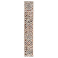 2'6 "x18'4" Weiß Tebraz Vase Hand geknüpft Seide und Wolle XL Läufer Orientteppich