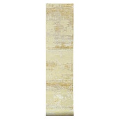 2'6"x19' Elfenbein Moderner abstrakter handgeknüpfter XL-Läufer aus Wolle und Seide mit abstraktem Design