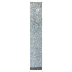2'6"x19'2" Deim Blue Hand Knotted Angora Oushak XL Runner Soft Afghan Wool Rug