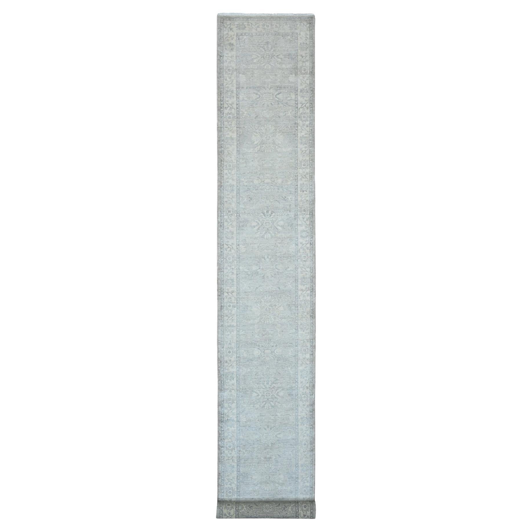 Tappeto Runner in lana annodata a mano 2'6 "x19'2" grigio lavato Peshawar Heriz Design
