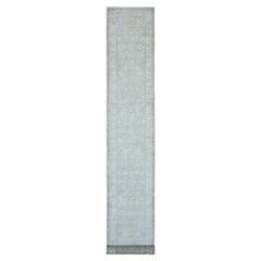 2'6"x19'2" Gray Washed Out Peshawar Heriz Design Wool Hand Knotted Runner Rug