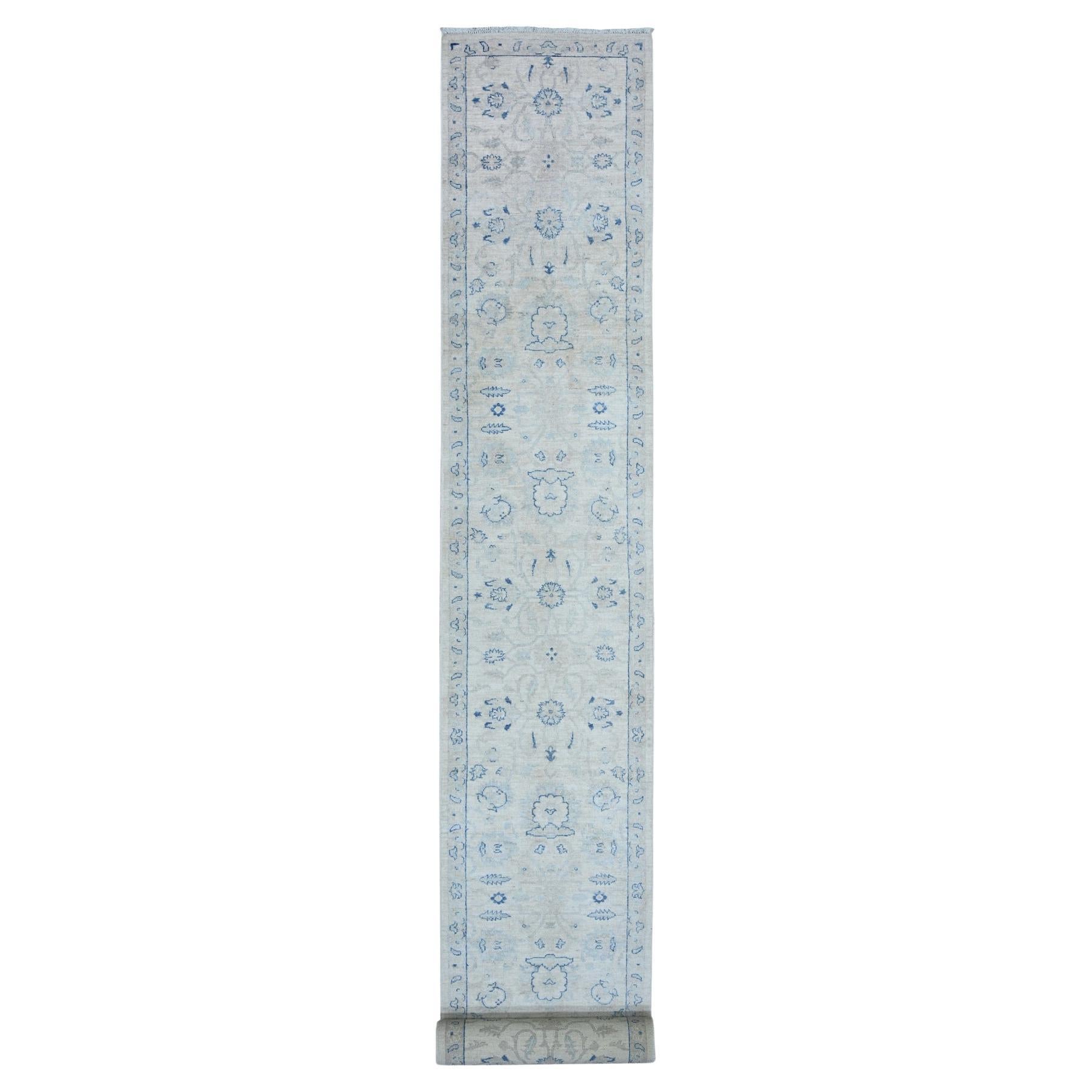 2'6"x19'5" Coconut White Hand Knotted All Wool White Wash Peshawar XL Runner Rug