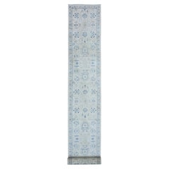2'6 "x19'5" Kokosnuss Weiß Hand geknüpft alle Wolle weiß waschen Peshawar XL Läufer Teppich
