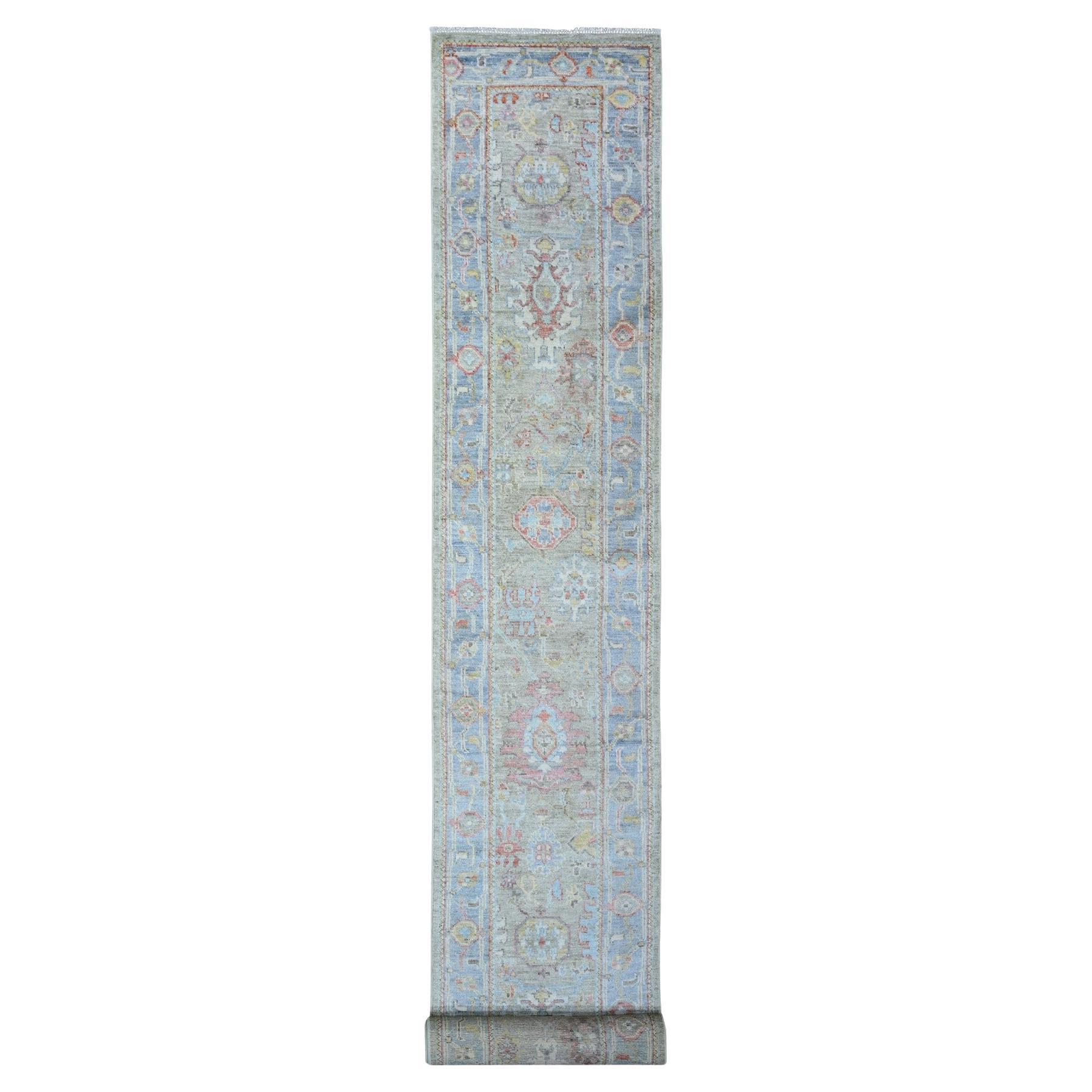 2'6"x19'8" Gray, Afghan Angora Oushak, Wool Hand Knotted XL Runner Rug