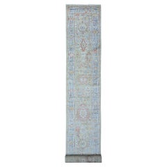 2'6"x19'8" gris, Angora Oushak afghan, tapis de couloir XL noué à la main