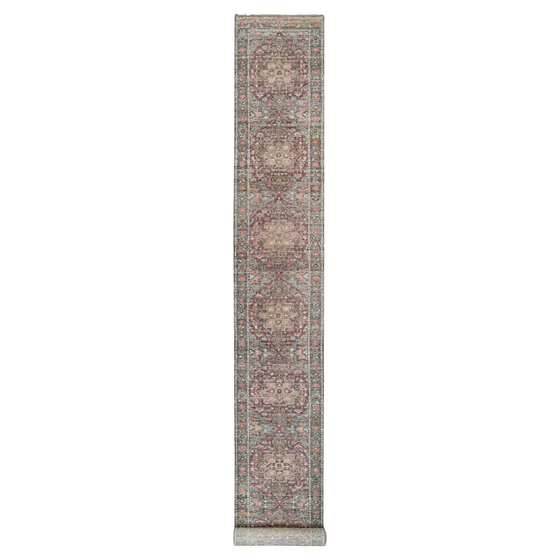 2'6 "x19'8" rosso prugna Heriz Revival annodato a mano in lana XL Runner Oriental Rugs