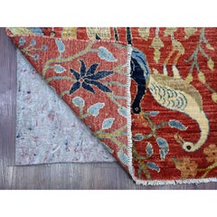 2'6"x19'8" Red Hand Knotted Peshawar Birds of Paradise Design Wool Runner Rug