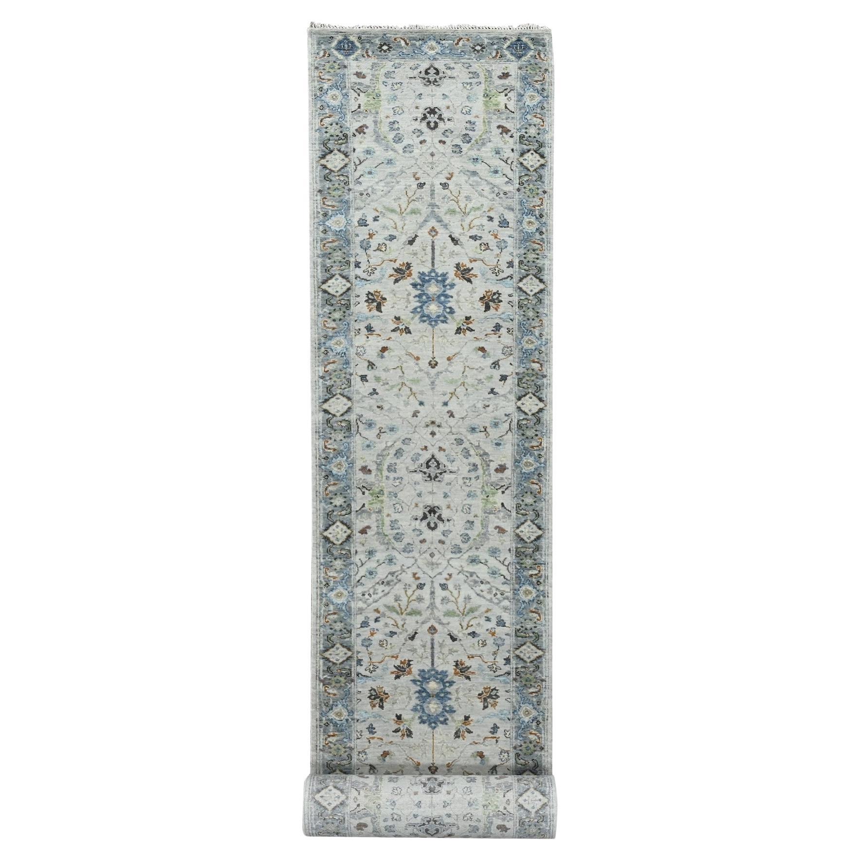 2'6"x19'9" Seraph Gray Oushak Floral Motifs Wool Hand Knotted Runner Oriental