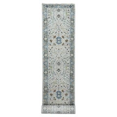 2'6"x19'9" Seraph Gray Oushak Floral Motifs Wool Hand Knotted Runner Oriental