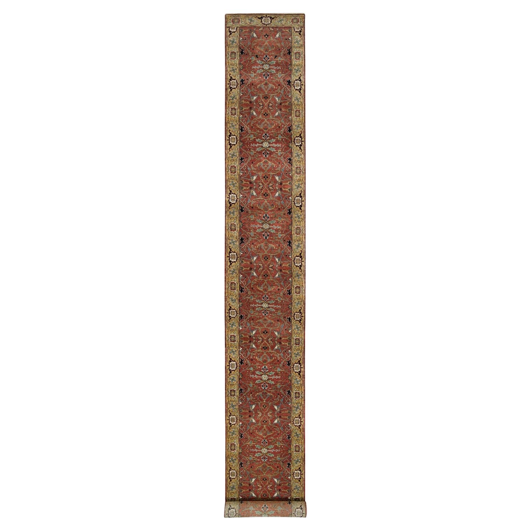 2'6 "x20' Barn Red Heris Re-Creation Annodato a mano 100% Lana Runner Rugs Orientale in vendita