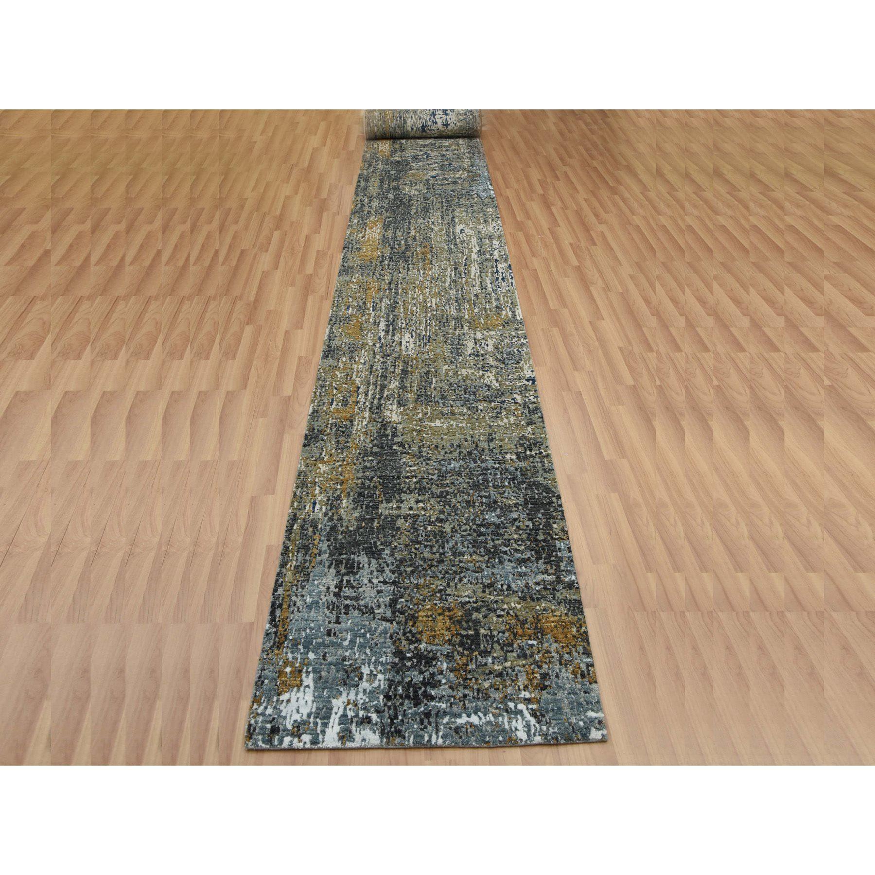 This is a truly genuine one-of-a-kind Battleship Gray, Persian Knot Extra Soft Wool, Hand Knotted Abstract Design, Densely Woven, XL Runner Oriental Rug. It has been Knotted for months and months in the centuries-old weaving craftsmanship techniques