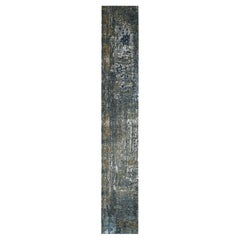 2'6"x20' Battleship Gray Soft Wool Hand Knotted Abstract Design XL Runner Rug