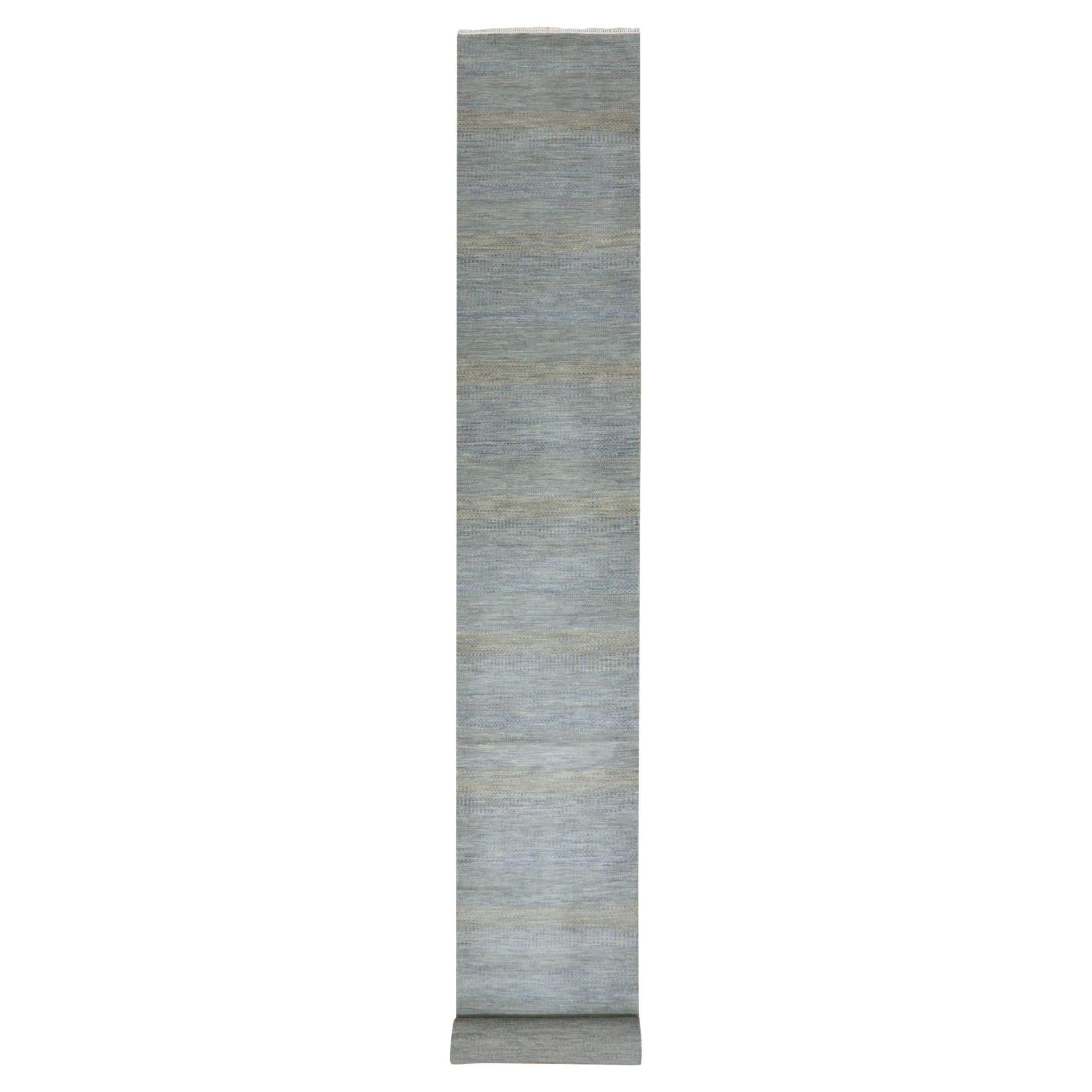 2'6 "x20' Chelsea Blue XL Runner Grass Design Tappeto in lana annodato a mano e tinto in massa