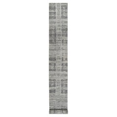 2'6"x20' Gray Modern Criss Cross Design Hand Spun Wool Hand Knotted Runner Rug