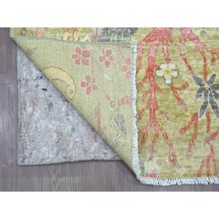 2'6"x20' Green Peshawar Birds of Paradise Design Hand Knotted Wool Runner Rug