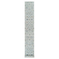 2'6 "x20' Avorio, design a foglie di falce, seta con lana annodata a mano XL Runner Rugs