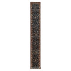 2'6"x20'1" Midnight Blue Antiqued Heriz Re-Creation Hand Knotted Wool Runner Rug