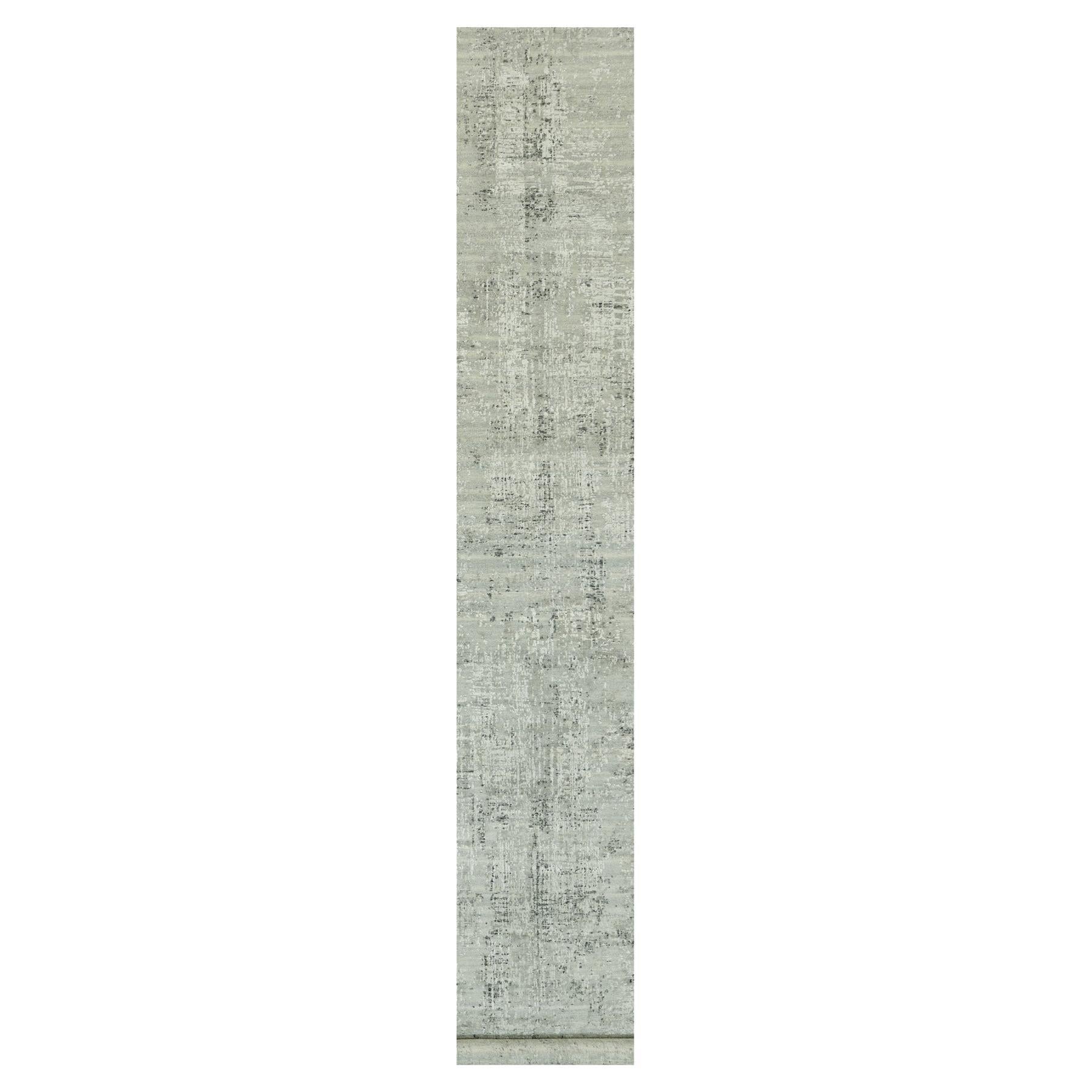 2'6"x20'2" Diffused Gray Modern Undyed Wool Hand Knotted Oriental XL Runner Rug