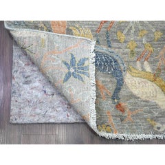 2'6"x20'2" Gray Peshawar Birds of Paradise Design Hand Knotted Wool Runner Rug