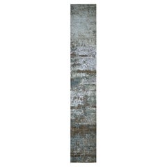 2'6 "x20'3" Gris cendré, noué à la main, design abstrait, tapis de course en pure laine XL
