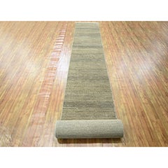 2'6"x20'4" Brown Modern Grass Design Hand Knotted Wool and Silk XL Runner Rug