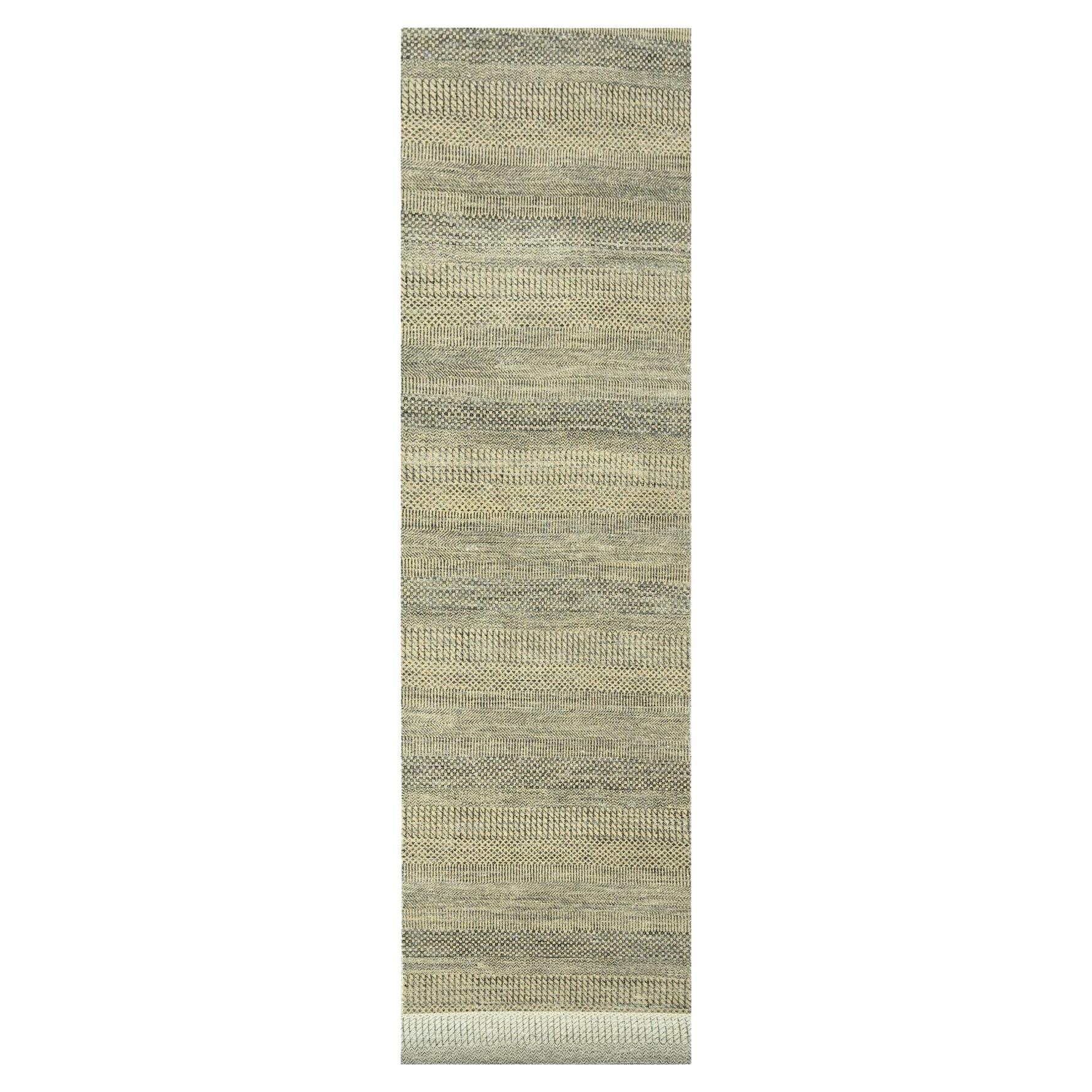 2'6"x20'4" Brown Modern Grass Design Hand Knotted Wool and Silk XL Runner Rug
