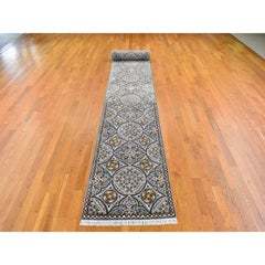 2'6"x20'5" Brown and Gray Wool and Silk Mughal Inspired Design XL Runner Rug