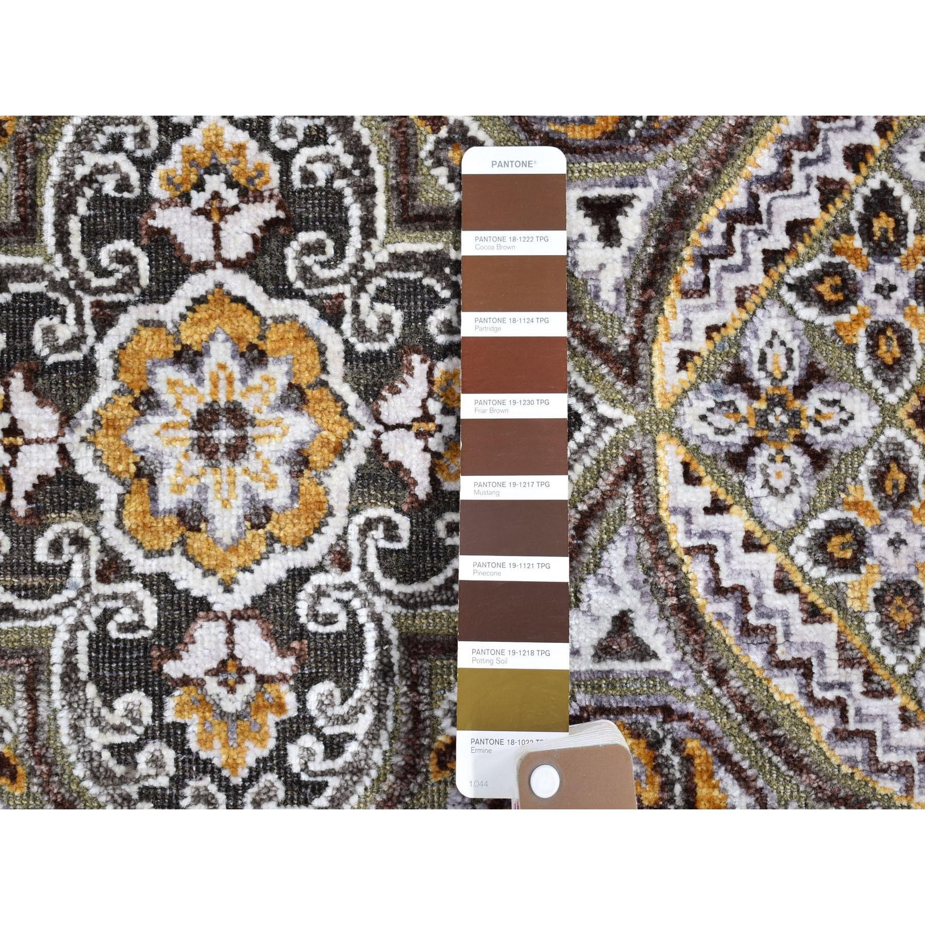 Indiano Tappeto Runner XL in lana e seta marrone e grigio di ispirazione Mughal 2'6 