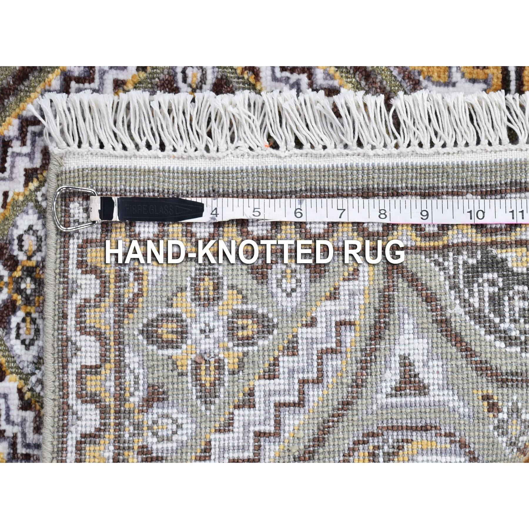 Lana Tappeto Runner XL in lana e seta marrone e grigio di ispirazione Mughal 2'6 