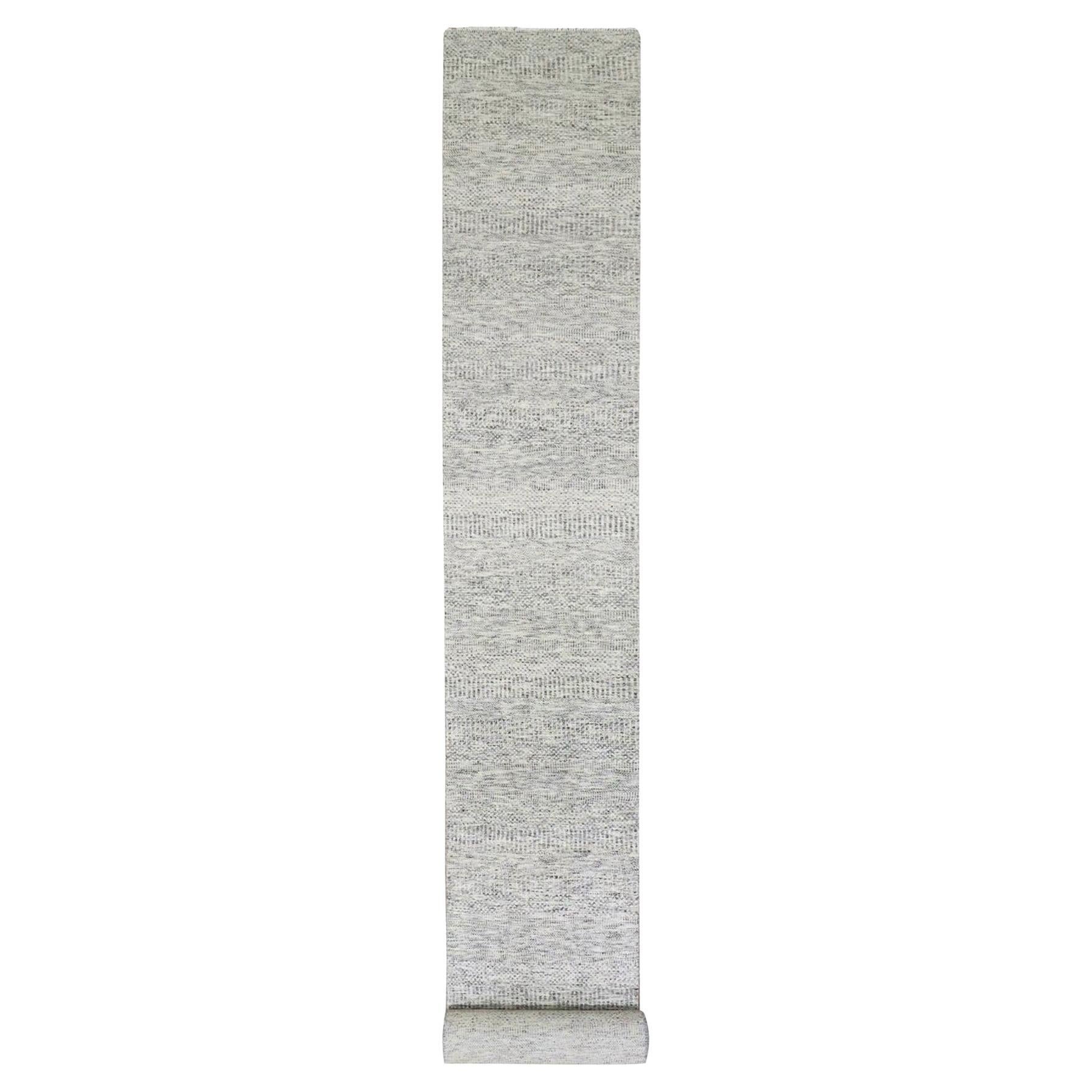 2'6"x20'5" Harbor Gray Undyed Wool Hand Knotted Grass Design XL Runner Rug