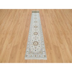 2'6"x20'6" White, 250 KPSI, Soft Wool, Hand Knotted, Nain Design XL Runner Rug