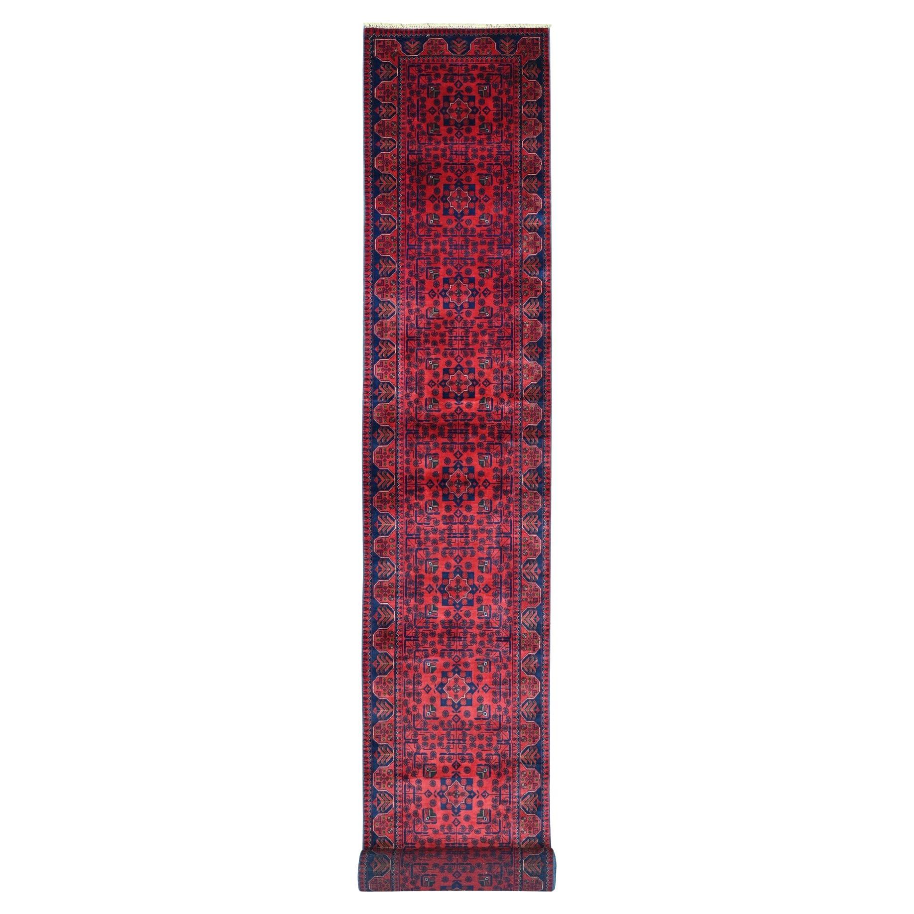 2'6"x21'6" Red Afghan Khamyab Star Design Pure Wool Hand Knotted XL Runner Rug