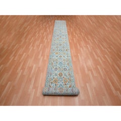 2'6"x22' Blue Sultanabad Reimagined Zero Pile Hand Knotted Pure Wool Runner Rug