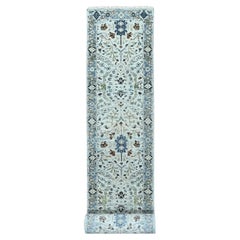 2'6 "x23'10" Grigio Oushak Motivi Floreali Tutta Lana XL Runner Tappeto Annodato a Mano