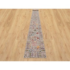 2'6"x23'10" Pearl Bush Beige Wool & Silk Hand Knotted Vase Design XL Runner Rug