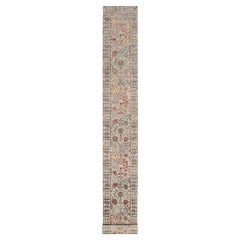 Tappeto Runner XL Pearl Bush Beige Lana e Seta Annodato a Mano con Design a Vaso 2'6 "x23'10"