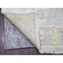 2'6"x23'4" Blueish Gray Angora Oushak Leaf Design Hand Knotted Wool Runner Rug
