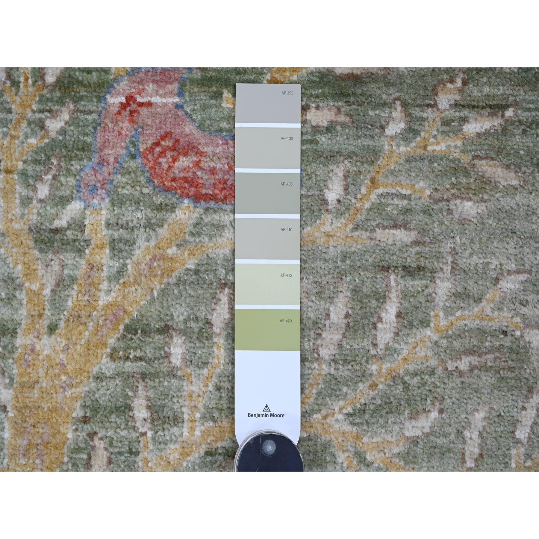 Oushak Tappeto Runner XL in lana annodata a mano verde Peshawar Birds of Paradise Design 2'6 
