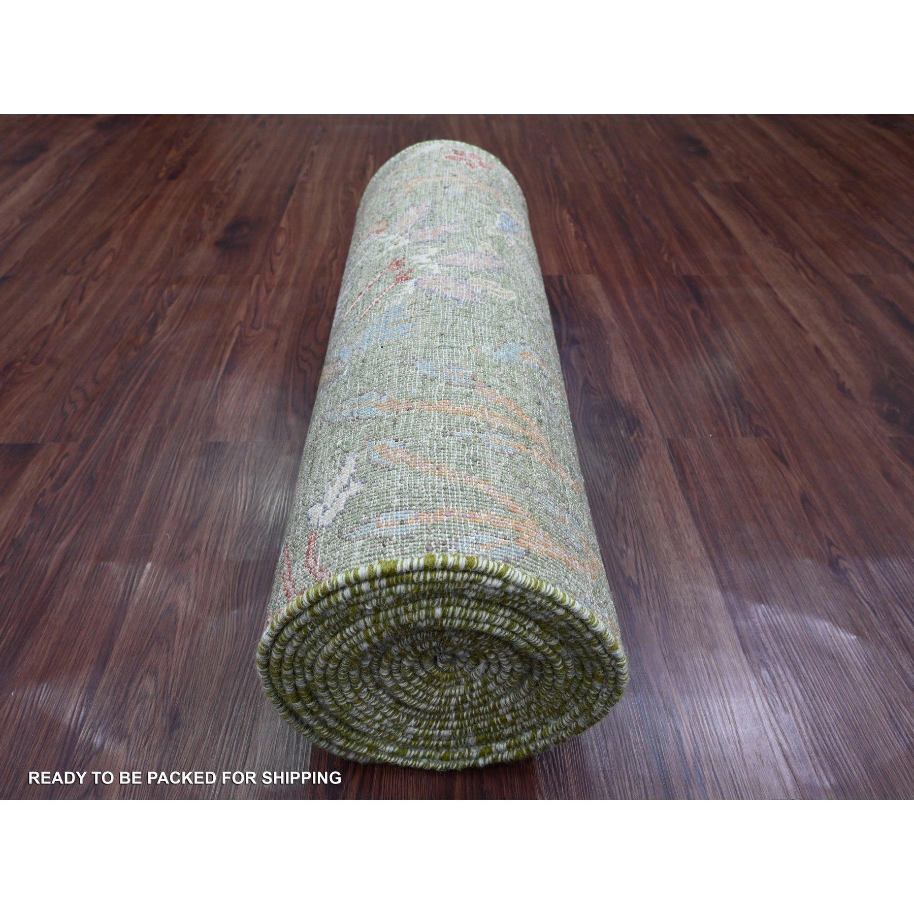Afghano Tappeto Runner XL in lana annodata a mano verde Peshawar Birds of Paradise Design 2'6 