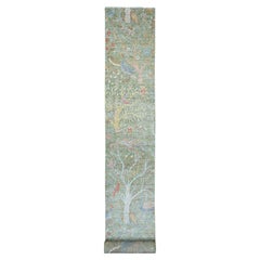 Tappeto Runner XL in lana annodata a mano verde Peshawar Birds of Paradise Design 2'6 "x24'