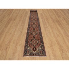 2'6"x24' Red Soft Wool Hand Knotted Antiqued Fine Heriz Re-Creation Runner Rug