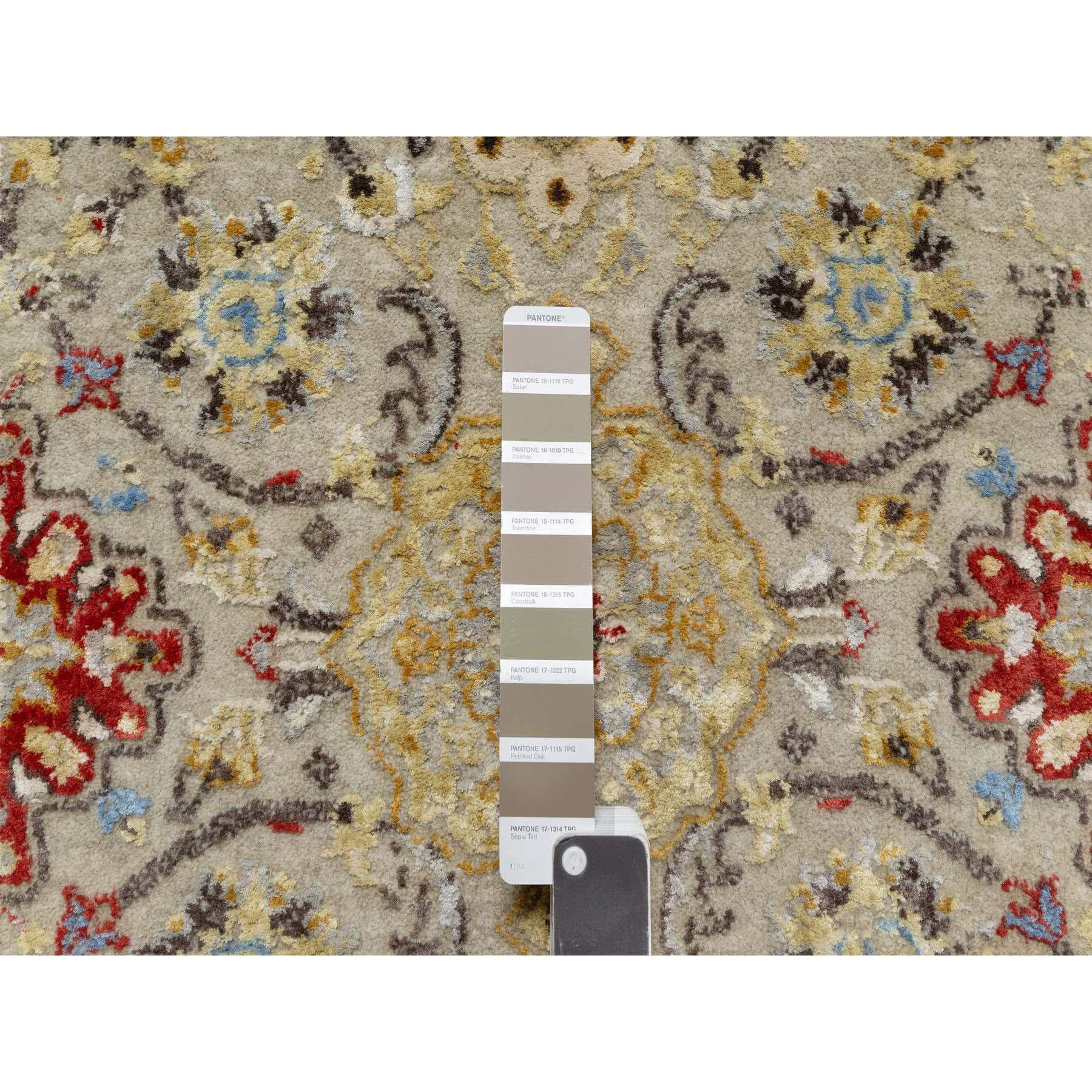 Indiano Tappeto Runner XL beige The Sunset Rosettes in lana e seta annodato a mano 2'6 