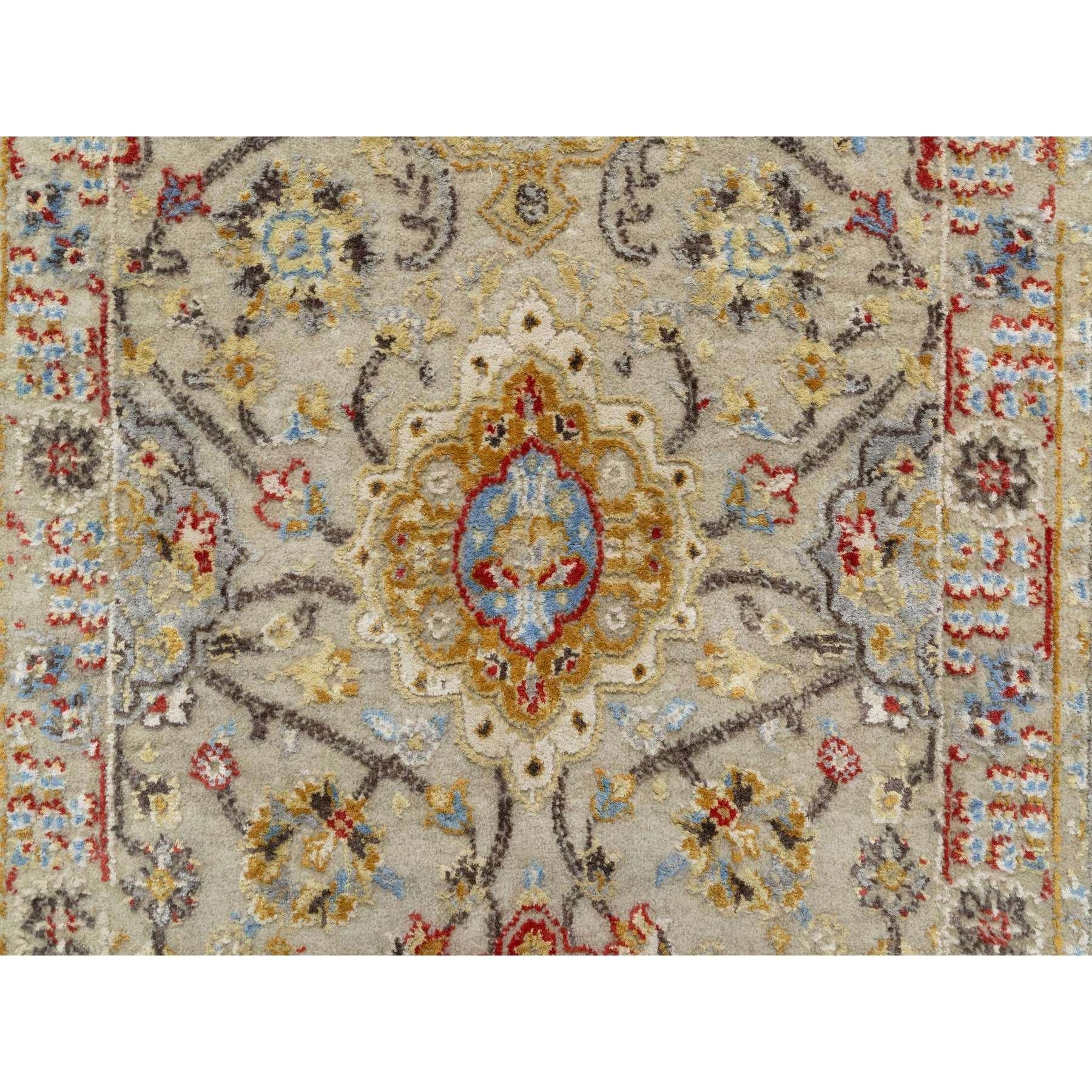 Annodato a mano Tappeto Runner XL beige The Sunset Rosettes in lana e seta annodato a mano 2'6 