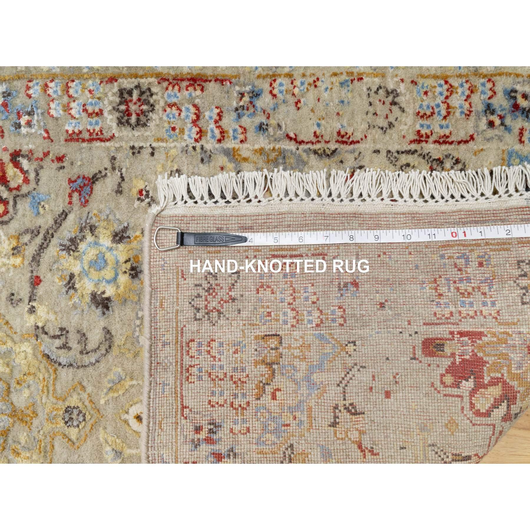 Seta Tappeto Runner XL beige The Sunset Rosettes in lana e seta annodato a mano 2'6 