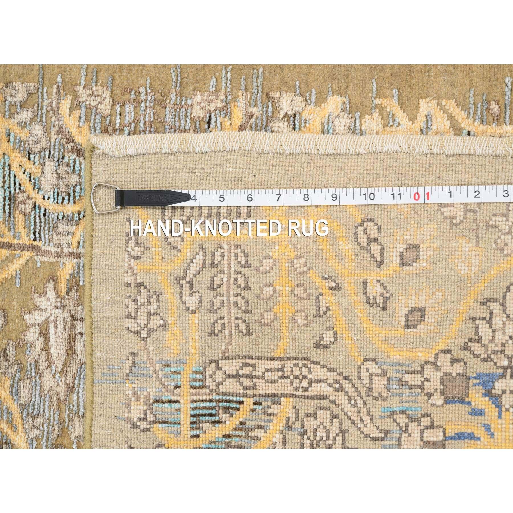 Tappeto Runner XL Marrone Oro Sarouk, Seta e Lana Annodato a Mano 2'6 