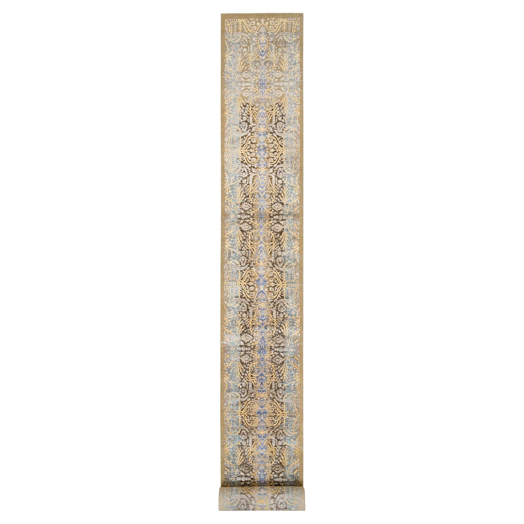 2'6 "x24'1" Gold Brown Sarouk, Seide mit Wolle Hand Knotted XL Läufer Teppich