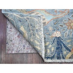 2'6"x25'4" Blue Peshawar Birds of Paradise Design Wool Hand Knotted Runner Rug