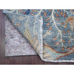 2'6"x25'7" Blue Afghan Peshawar Birds Design Hand Knotted Pure Wool Runner Rug